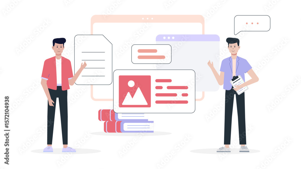 Fototapeta premium Design Group Creating Rebranding Proposal flat vector illustration