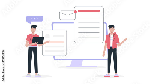 HR Department Sending Monthly Newsletter to Staff flat vector illustration