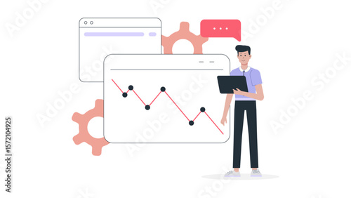 Business Owner Calculating Profit Margins per Product flat vector illustration