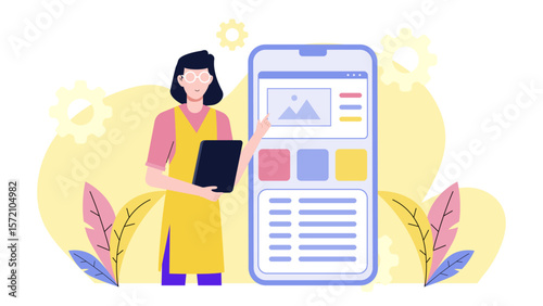 Product Designer Reviewing App Accessibility Features flat vector illustration
