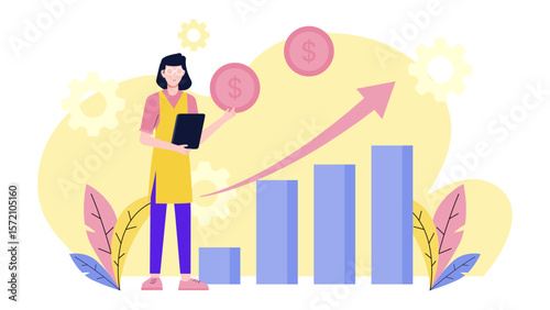 Business Owner Calculating Profit Margins per Product flat vector illustration