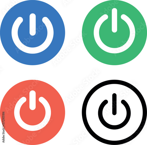 Power On/Off Button Set - Modern Vector Icons for UI, Control Panels & Device Interfaces