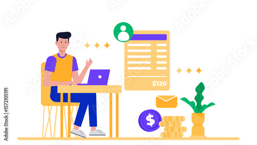 Freelancer Sending Digital Invoice to Client flat vector illustration