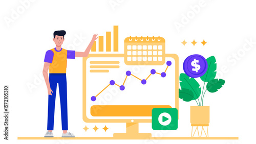 CEO Sharing Growth Vision with Stakeholders flat vector illustration