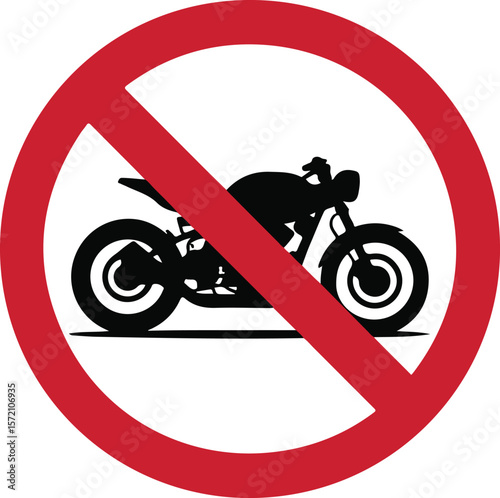 Red circular sign prohibiting motorcycle access with white pictogram