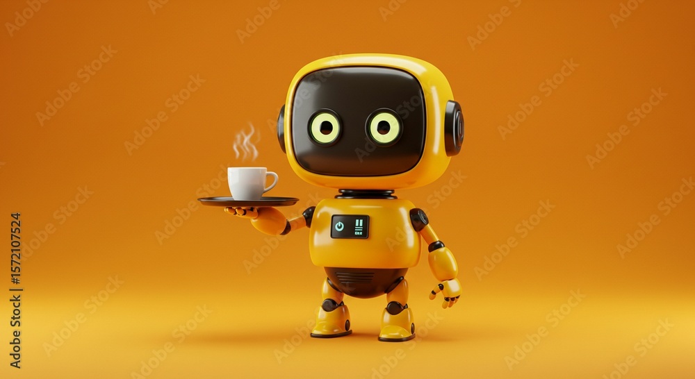Friendly robot serving coffee Friendly robot serving coffee