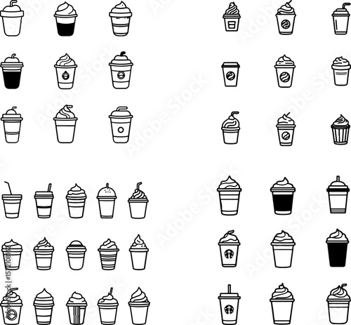 frappuccino icons, frappuccino illustration, frappuccino vector, blended coffee, iced frappuccino, creamy frappuccino, classic frappuccino, caramel frappuccino, mocha frappuccino, vanil