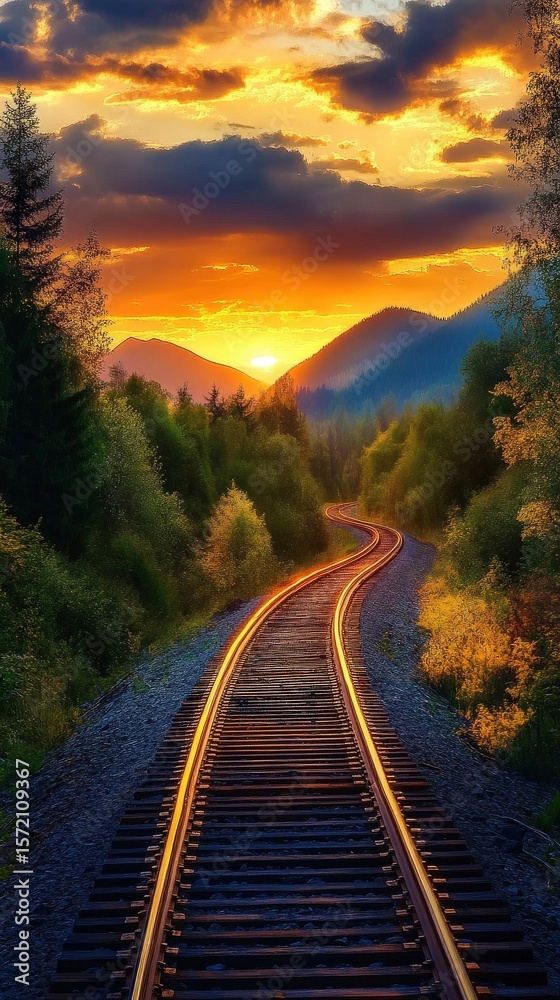 Fototapeta premium Railroad tracks at sunset