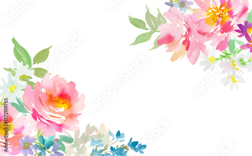 タイトル	 Watercolor floral drop background with abstract pink peonies and wild flowers for banner and poster. Vector files.