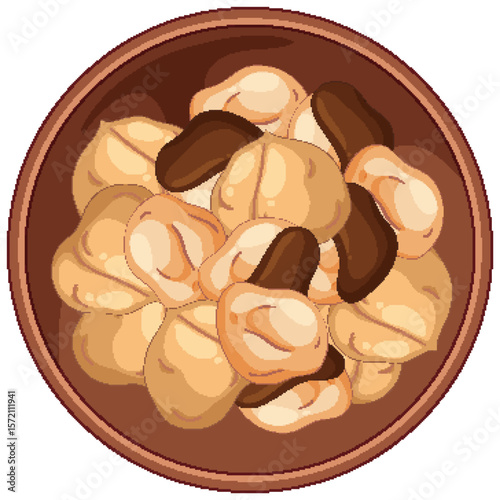Bowl of Roasted Cashew Nuts Vector Illustration