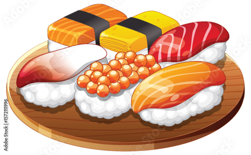 Colorful Sushi Platter Illustration