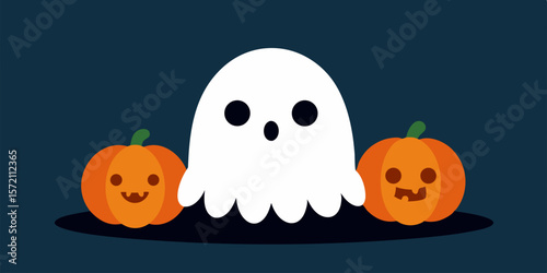 Funny cartoon Halloween pumpkins illustrate the spooky autumn holiday celebration