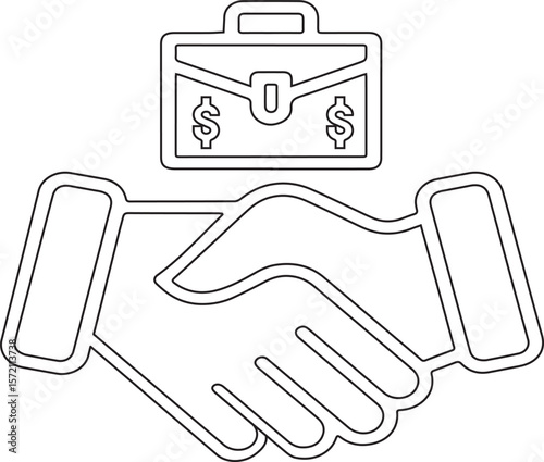 Business Handshake with Briefcase and Dollar Signs Icon Representing Partnership and Financial Deal
