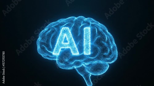 A dynamic animation illustrating the growth of an artificial neural network. Glowing nodes and connecting lines emerge and expand across the screen, gradually forming the shape of a human brain.
