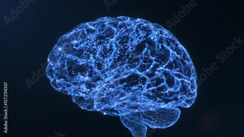 A dynamic animation illustrating the growth of an artificial neural network. Glowing nodes and connecting lines emerge and expand across the screen, gradually forming the shape of a human brain.