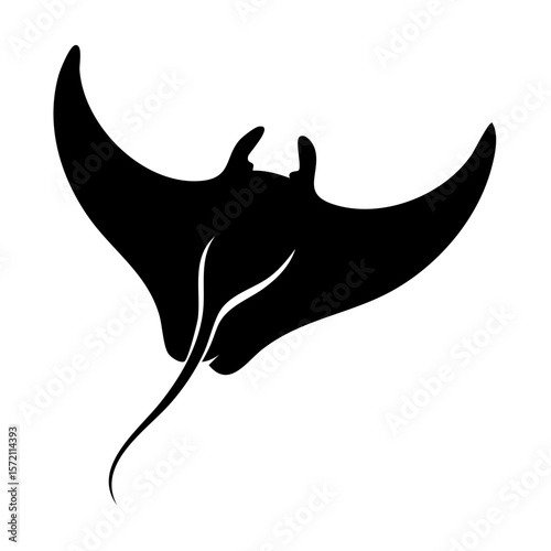 Manta Ray Fish Black Glyph Icon (Color Changes Available in SVG)