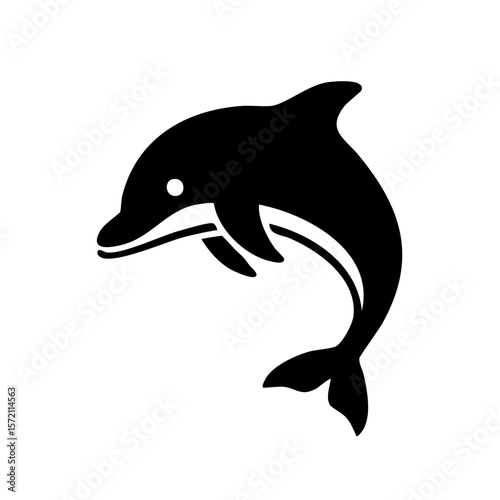Dolphin Fish Black Glyph Icon (Color Changes Available in SVG)