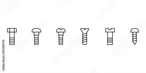 Screw and Nail Fastener Icons, Assembly, Hardware Symbols, Construction Tools. vector illustration