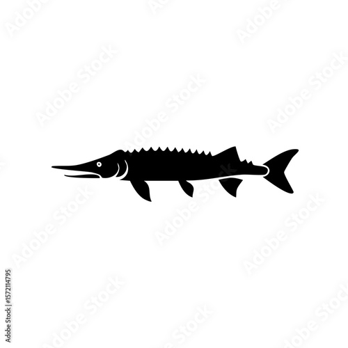Sturgeon Fish Black Glyph Icon (Color Changes Available in SVG)
