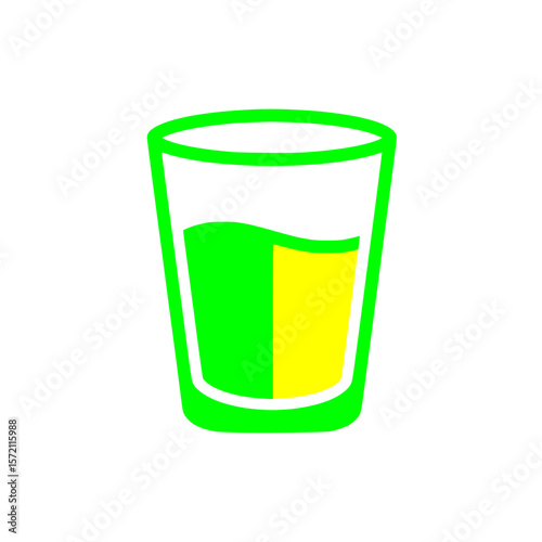 A clear glass with a green and yellow liquid, suggesting a refreshing drink, juice, or a mixed beverage.