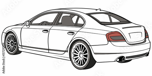 A realistic image of a white sedan car, featuring sleek, modern design lines and a polished exterior finish isolated against a white background.