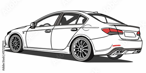 A realistic image of a white sedan car, featuring sleek, modern design lines and a polished exterior finish isolated against a white background.