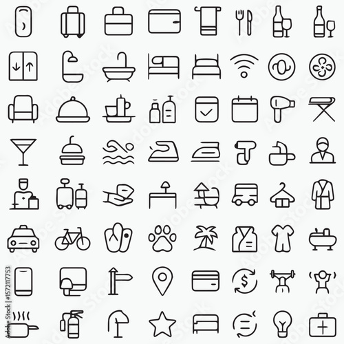 Modern hotel service icons for hospitality and travel industry applications
