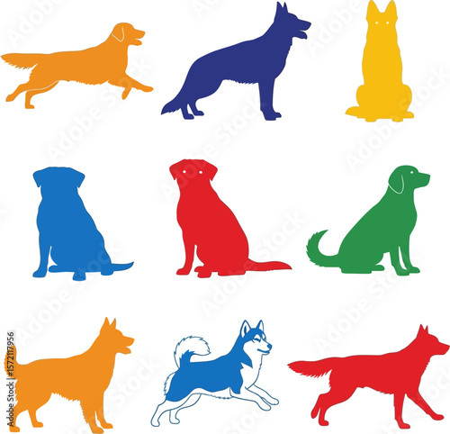 Dog breeds silhouettes vector illustration set for pet lovers and animal enthusiasts design projects