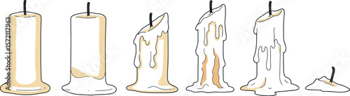 Candle burning stages illustration vector image showing wax melting and candle life cycle stages