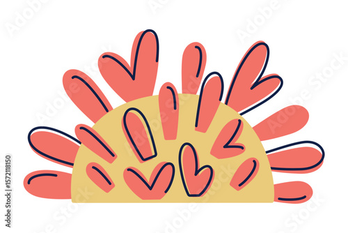 Flat cartoon vector illustration of underwater coral in simplified childlike style. Bright marine element with rounded shapes. Ocean floor decoration, educational design, kids theme, sea life concept