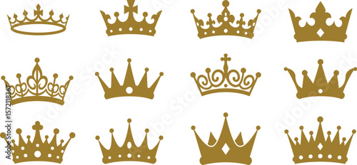 Golden crowns vector set collection for logo design and decoration royalty symbol king queen tiara