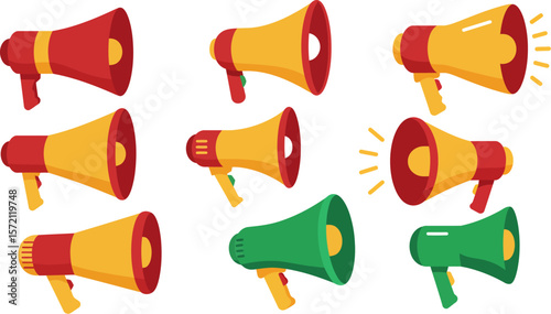 Megaphone vector set illustration loud speaker bullhorn announcement communication equipment voice amplifier icon design
