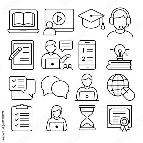 Education-themed vector illustration showcasing elements of online learning, e-learning, and modern study methods, perfect for educational and technological designs.
