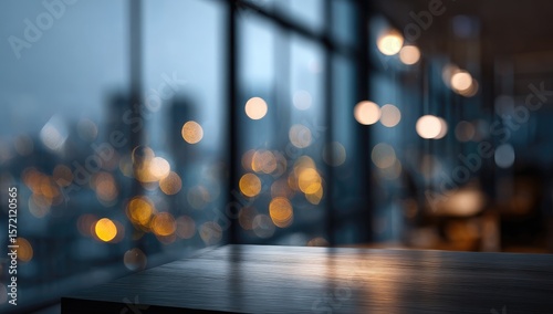 Wallpaper Mural Empty wooden table in front of city lights Torontodigital.ca