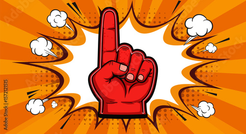 Red foam finger number one illustration vector graphic design for sports fan and team support concept