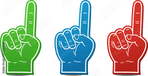 Foam finger collection green blue red sports fan number one hands team support cheering celebration 100