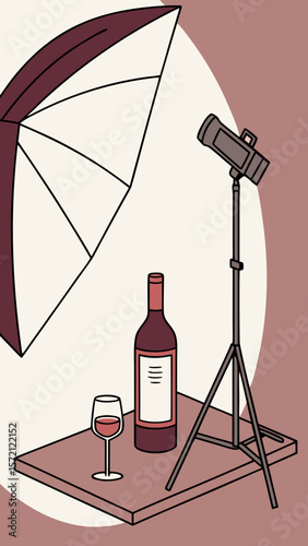 illustration of a bottle of wine and a glass