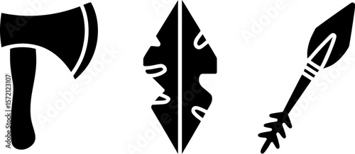 Axe arrowhead spear vector illustration for hunting and survival equipment black and white design