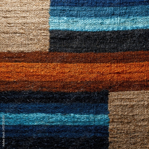 Woven tapestry with horizontal stripes in earthy and deep colors