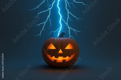 Glowing Blue Lightning Jack-o'-Lantern Halloween Pumpkin Photo