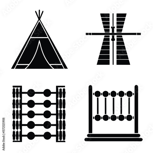 Black teepee and abacus counting frames calculator