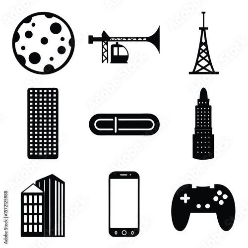 Celestial body construction tower communication tower skyscraper slider phone controller moon
