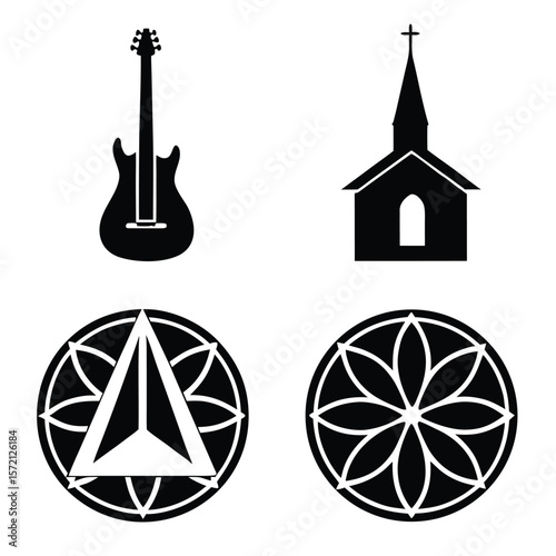 Electric guitar church steeple geometric patterns music cross
