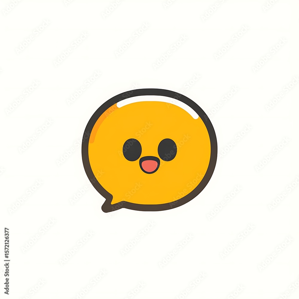 Cute yellow speech bubble emoticon with happy face Cute yellow speech bubble emoticon with happy face