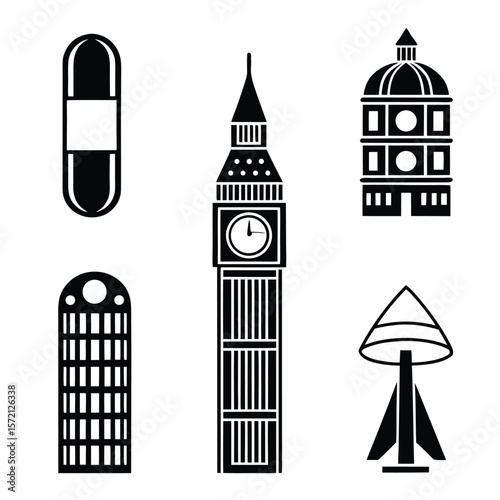 Iconic London Landmarks Abstract Shapes Architecture Silhouette vector