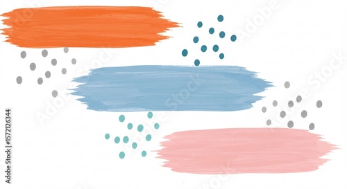 Abstract painting with brush strokes and dots in a modern color palette design