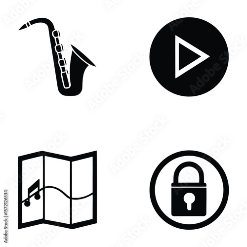Saxophone play map lock icons music button