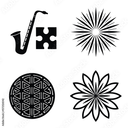 Saxophone puzzle geometric star flower designs vector