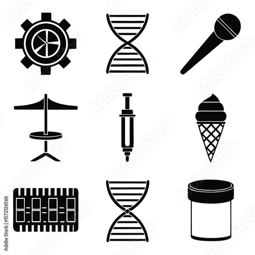 Science music food technology industry icons vector