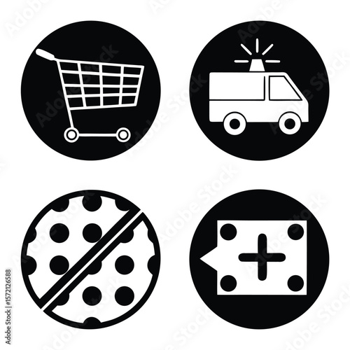 Shopping cart ambulance ladybug medical cross icons vector